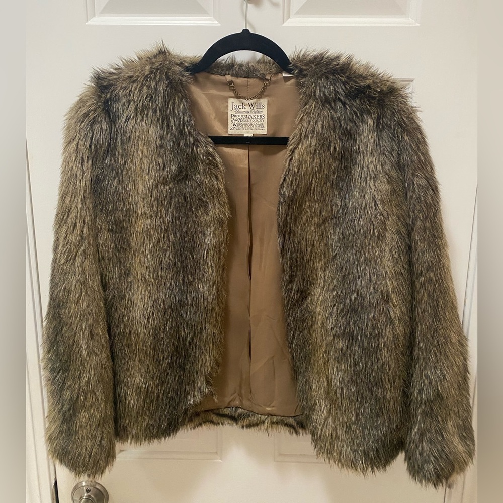 Jack Wills Brown Faux Fur Jacket. US Size 6. VGC
